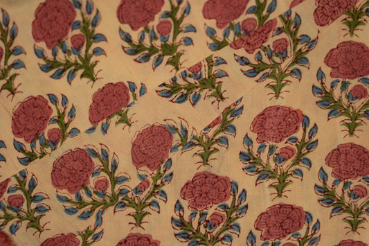 PEACH HAND BLOCK PRINTED FABRIC-HF6031