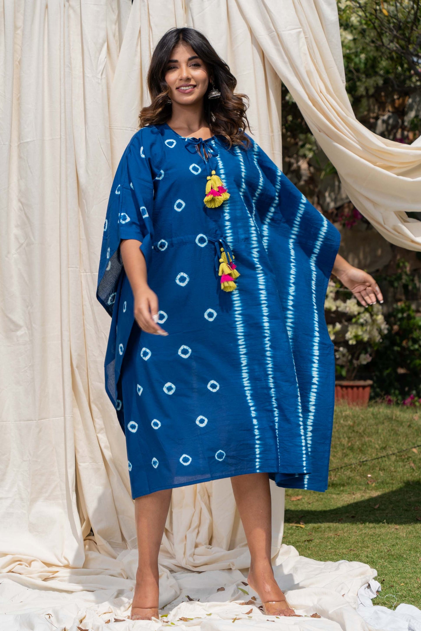 SHIBORI BLOCK PRINTED COTTON KAFTAN-NVK288