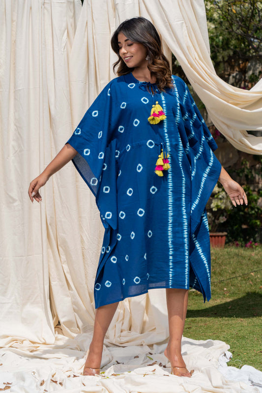 SHIBORI BLOCK PRINTED COTTON KAFTAN-NVK288