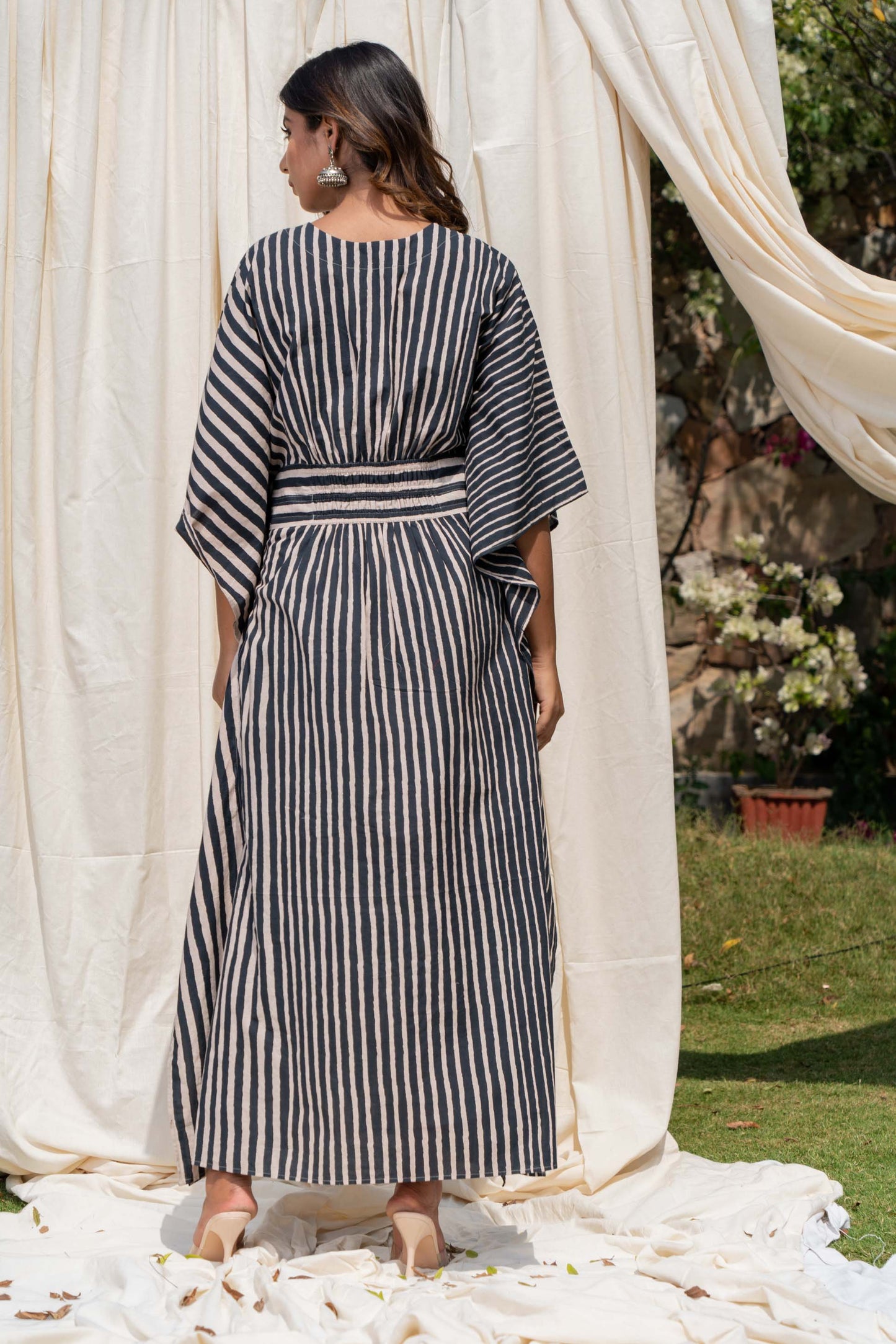 BLACK STRIPES COTTON KAFTAN-NVK283