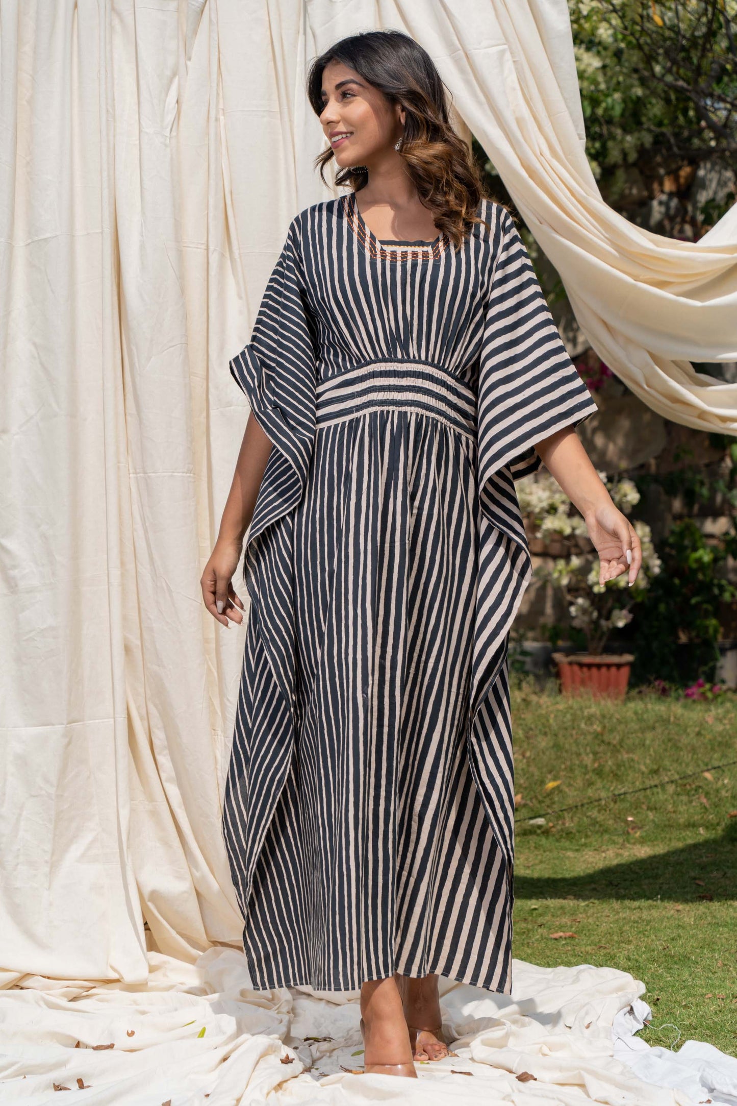 BLACK STRIPES COTTON KAFTAN-NVK283