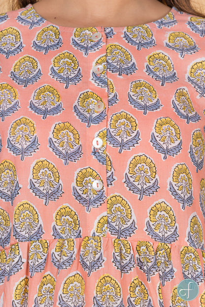 PEACH AND GREY BLOCK PRINT NIGHT GOWN-NG7
