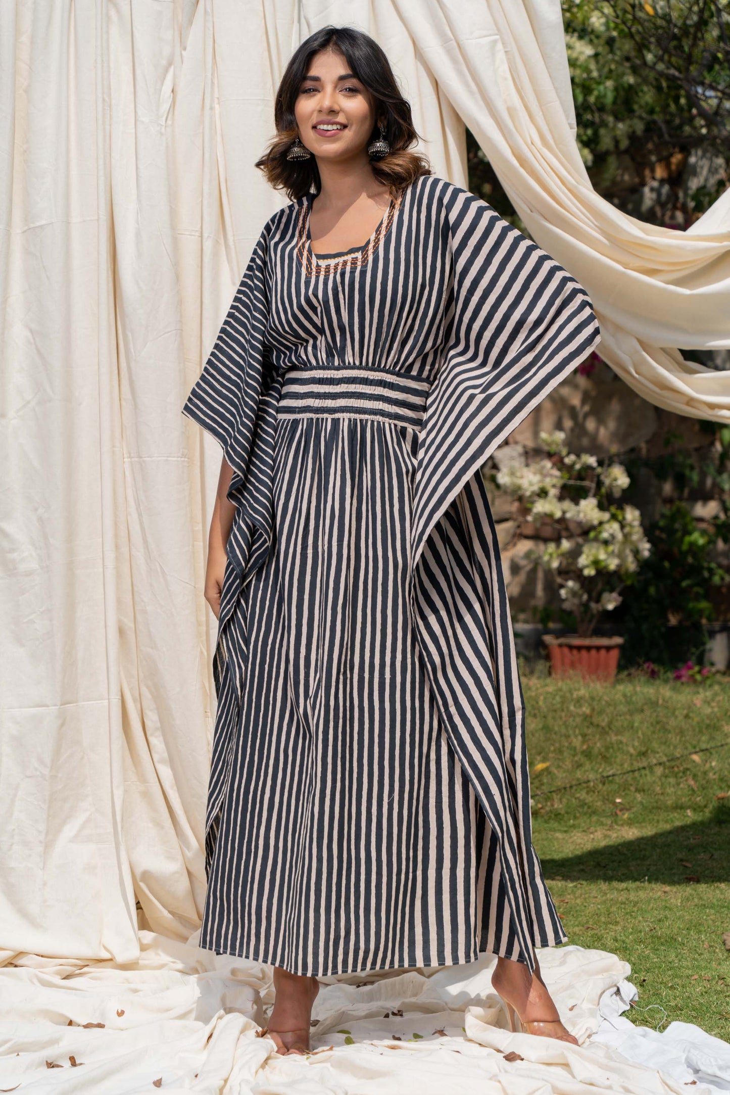 BLACK STRIPES COTTON KAFTAN-NVK283