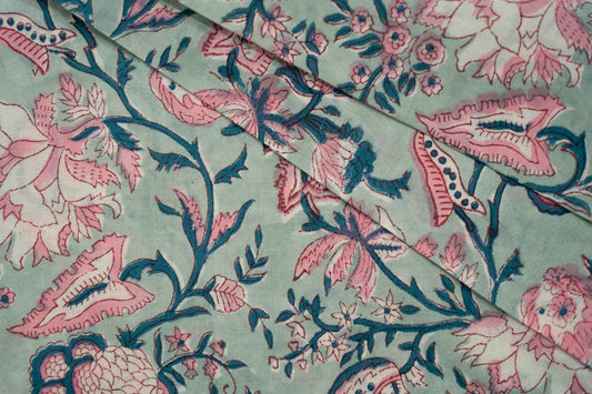 BLUE PINK BLOCK PRINTED FABRIC-HF6061