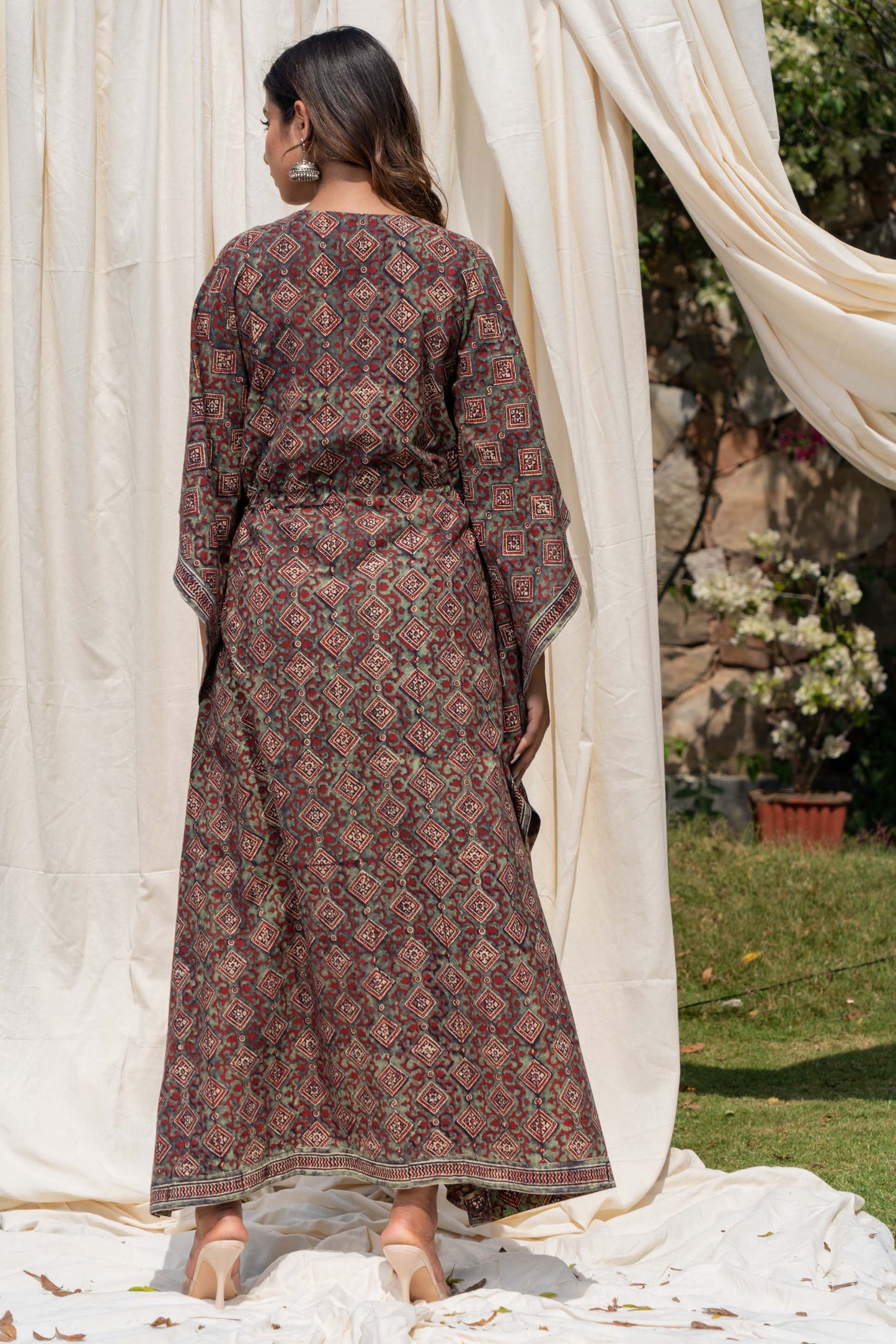 NATURAL AJRAKH BLOCK PRINT KAFTAN-NVK276