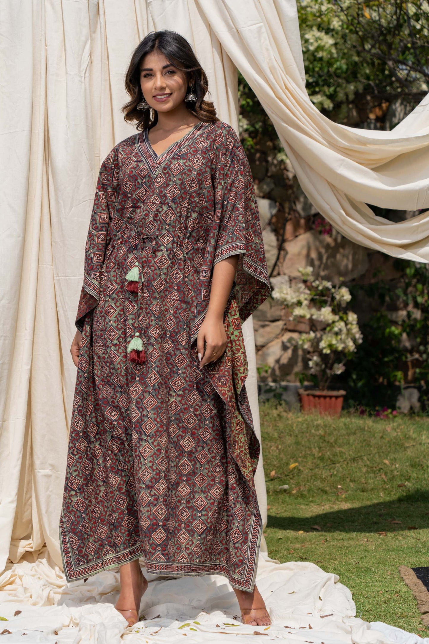 NATURAL AJRAKH BLOCK PRINT KAFTAN-NVK276