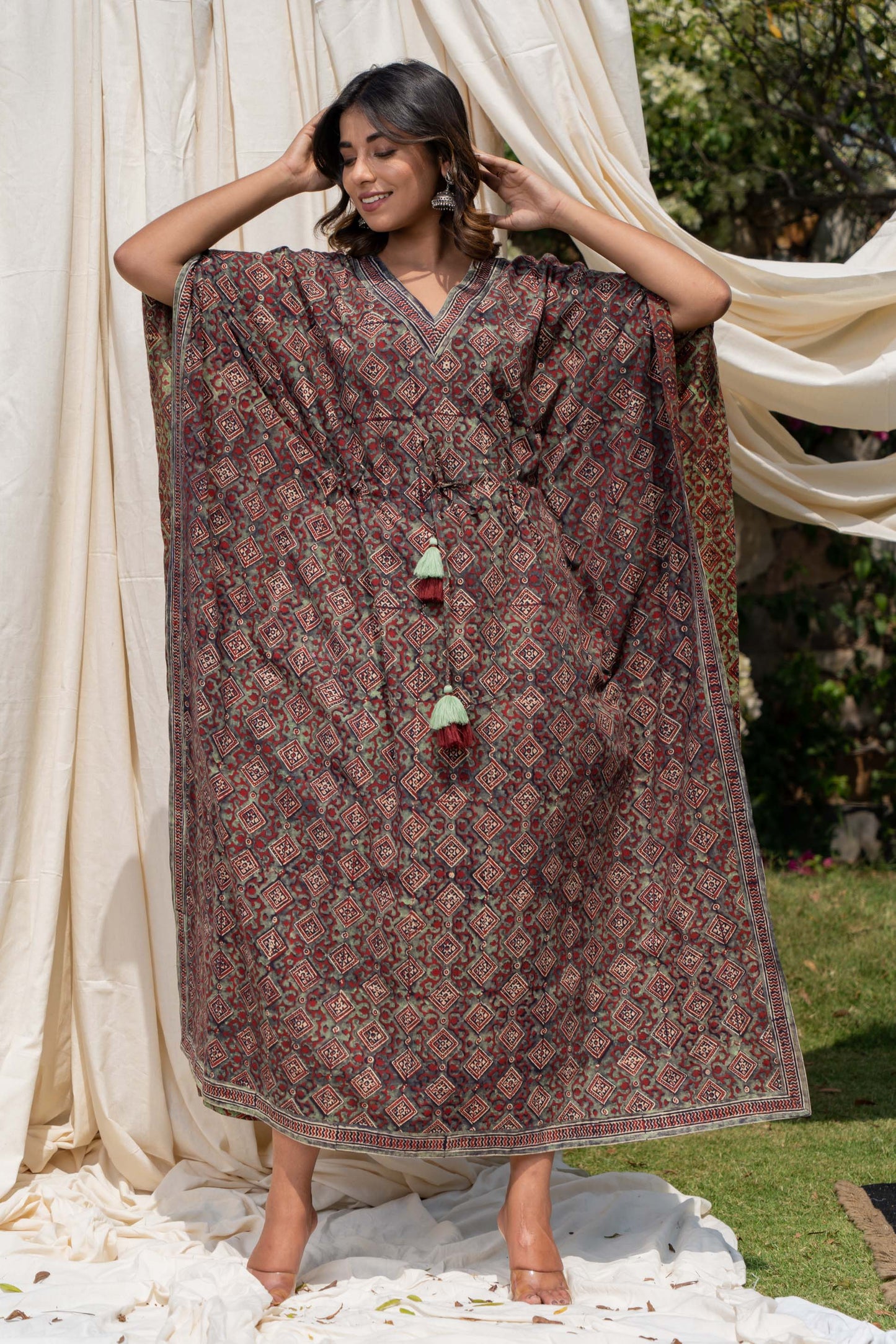 NATURAL AJRAKH BLOCK PRINT KAFTAN-NVK276