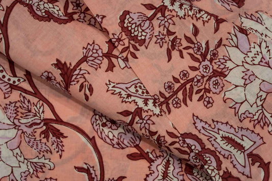 PEACH FLORAL PRINTED FABRIC-HF6036