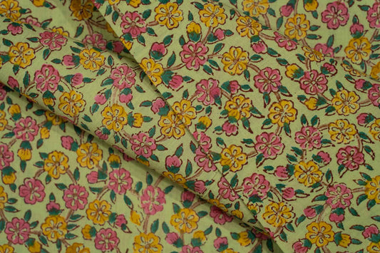 GREEN FLORAL BLOCK PRINTED FABRIC-HF6059