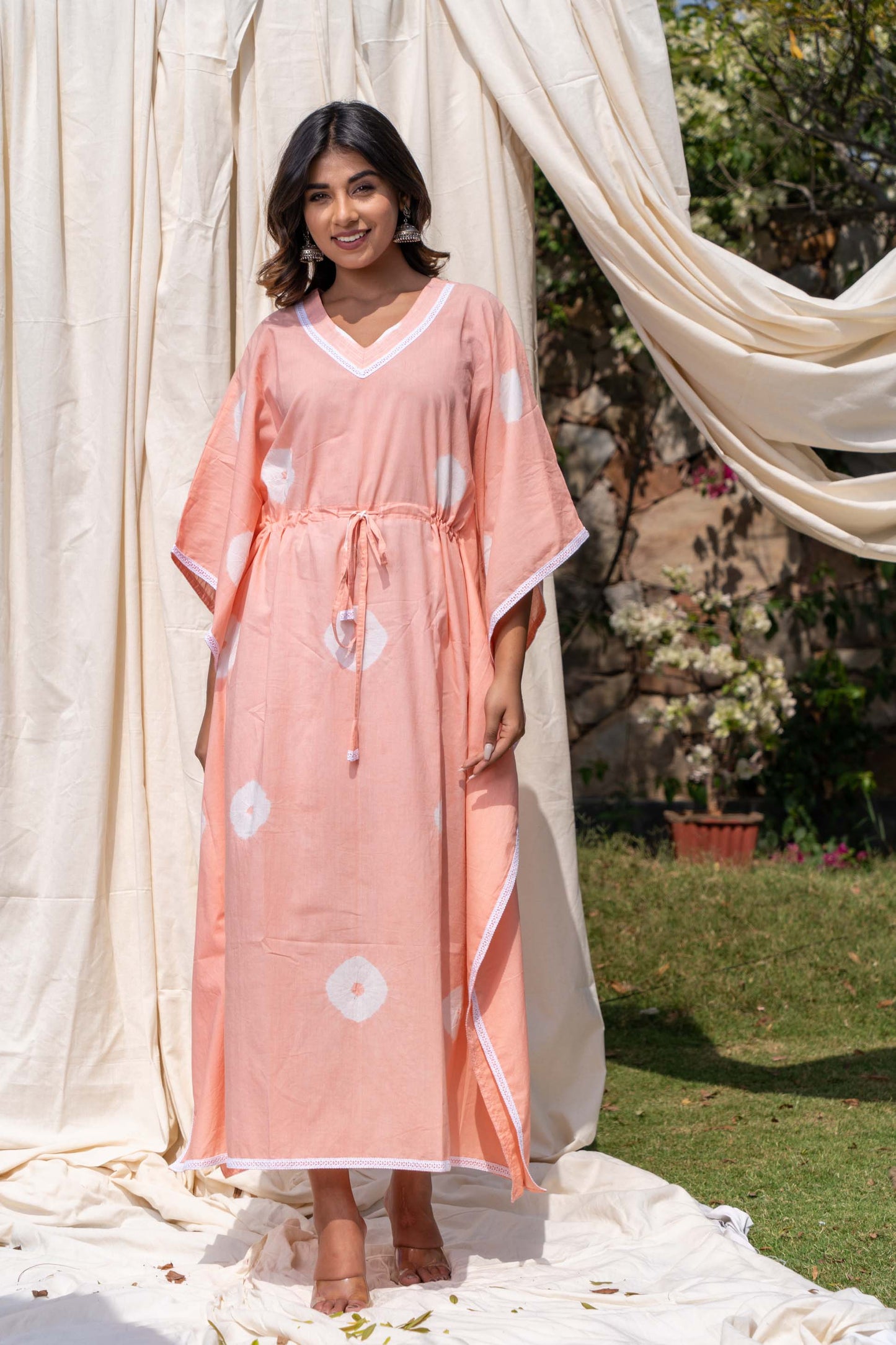 PASTEL PEACH SHIBORI COTTON KAFTAN-NVK284