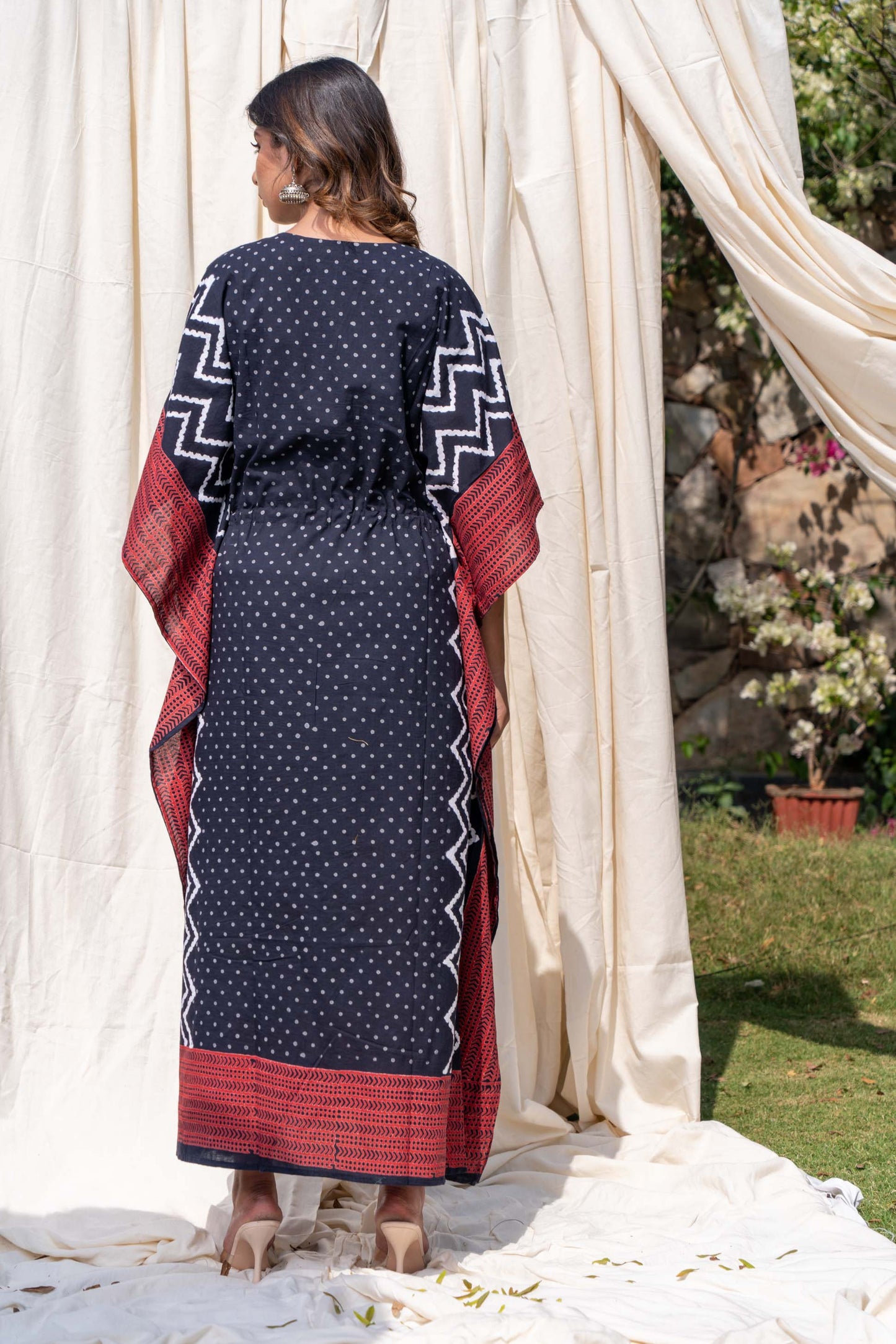 GEOMETRIC BLOCK PRINTED COTTON KAFTAN-NVK286