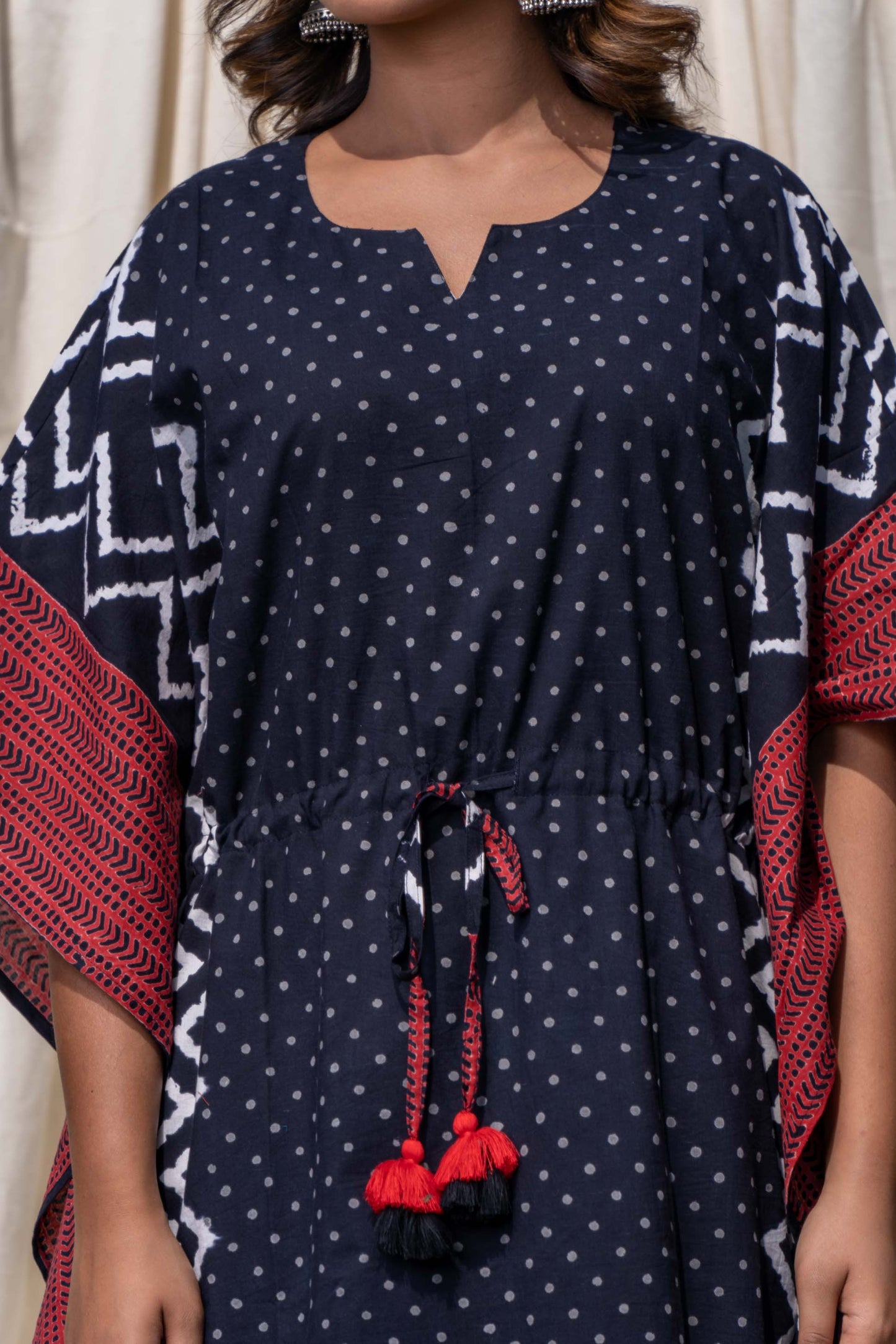 GEOMETRIC BLOCK PRINTED COTTON KAFTAN-NVK286