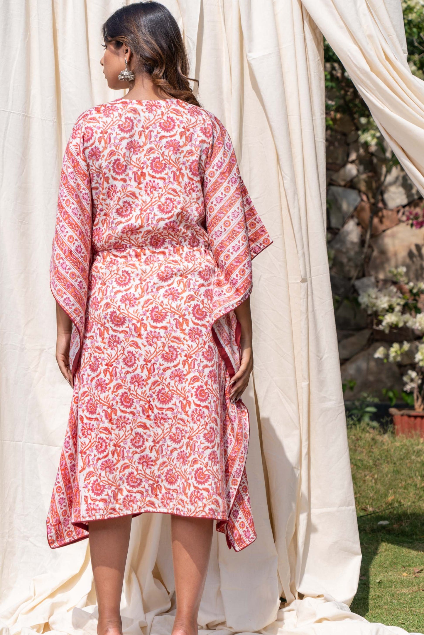 FLORAL BLOCK PRINTED COTTON KAFTAN-NVK287