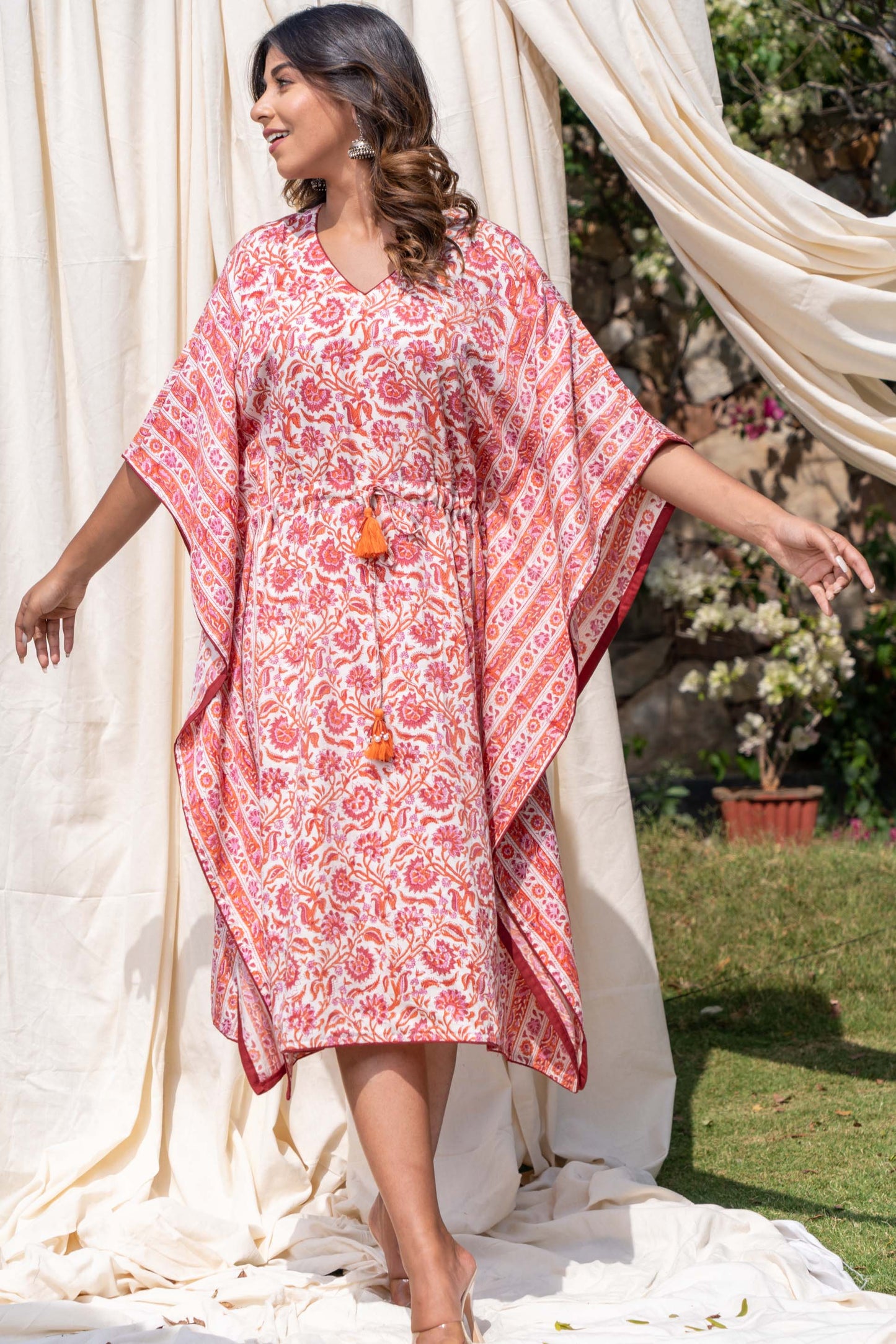 FLORAL BLOCK PRINTED COTTON KAFTAN-NVK287