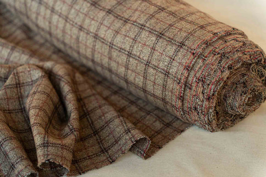 WARM SAND CHECKS TWEED WOOL FABRIC-HF6016