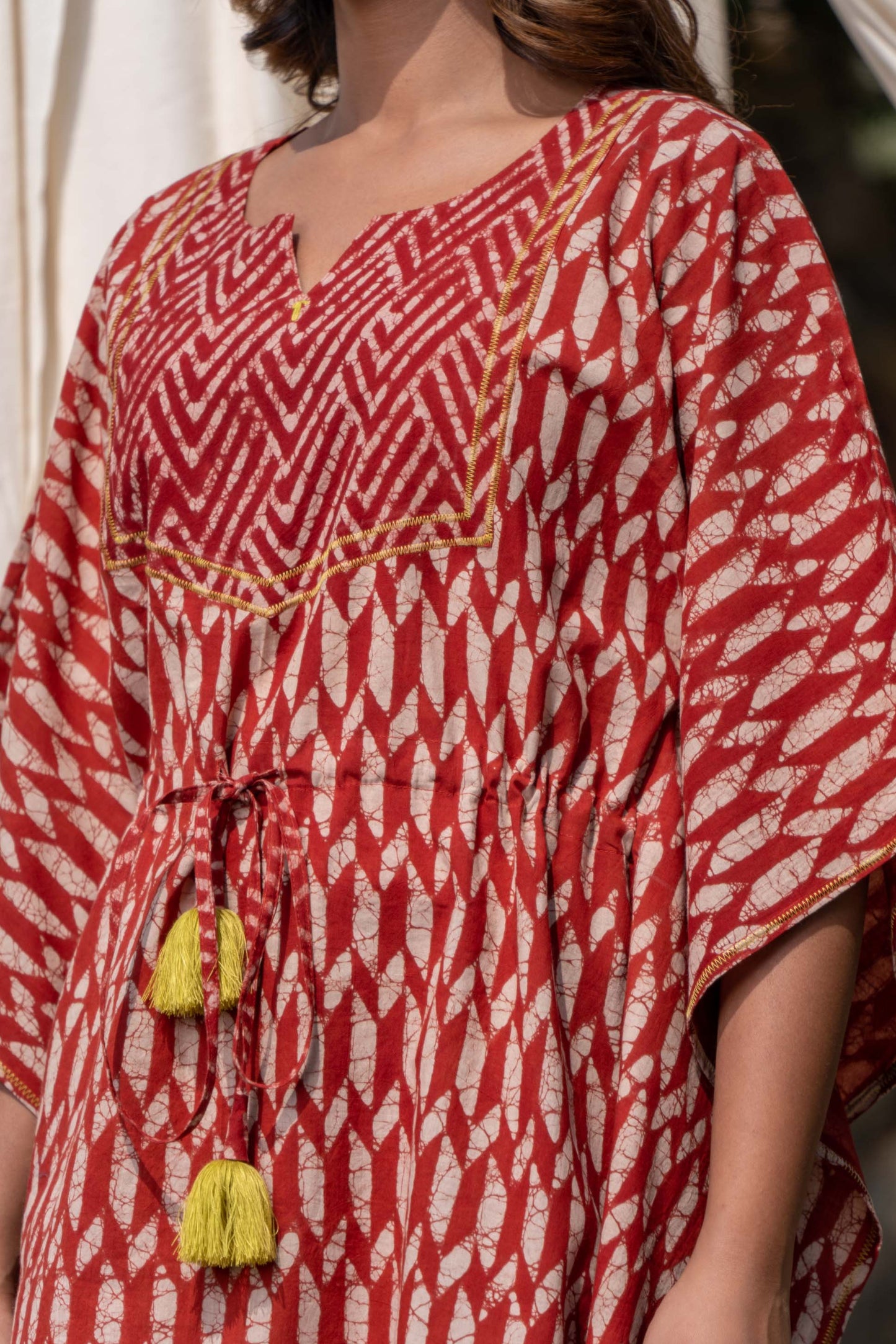 BAGRU RED BLOCK PRINTED KAFTAN TOP-NFT111