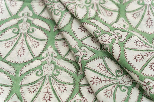 JADE GREEN FLORAL BLOCK PRINTED FABRIC-HF5240