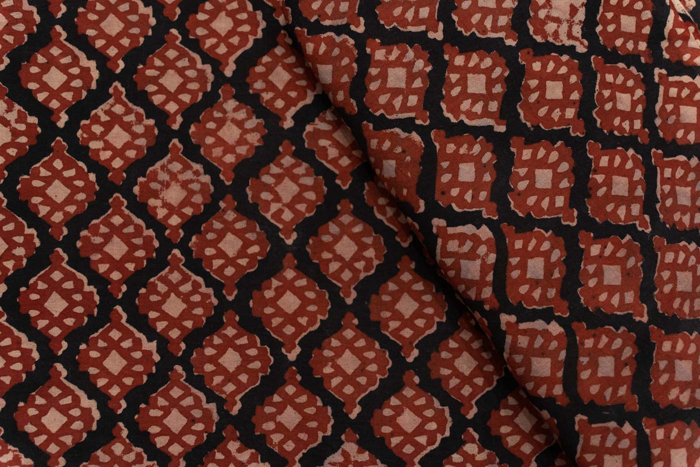 RED BAGRU HAND BLOCK PRINTED FABRIC-HF5220