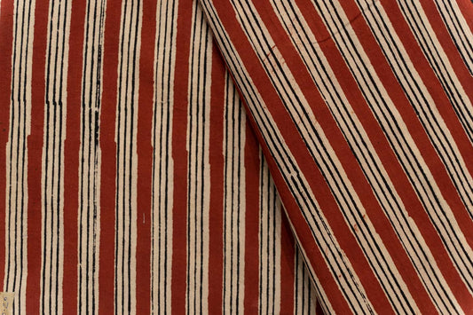 STRIPED BAGRU HAND BLOCK PRINTED FABRIC-HF5215