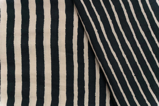 BLACK STRIPES BLOCK PRINTED FABRIC-HF5243