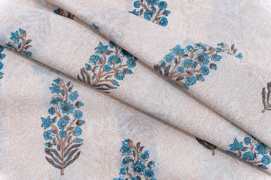 BLUE HAND BLOCK PRINTED COTTON FABRIC-HF5092