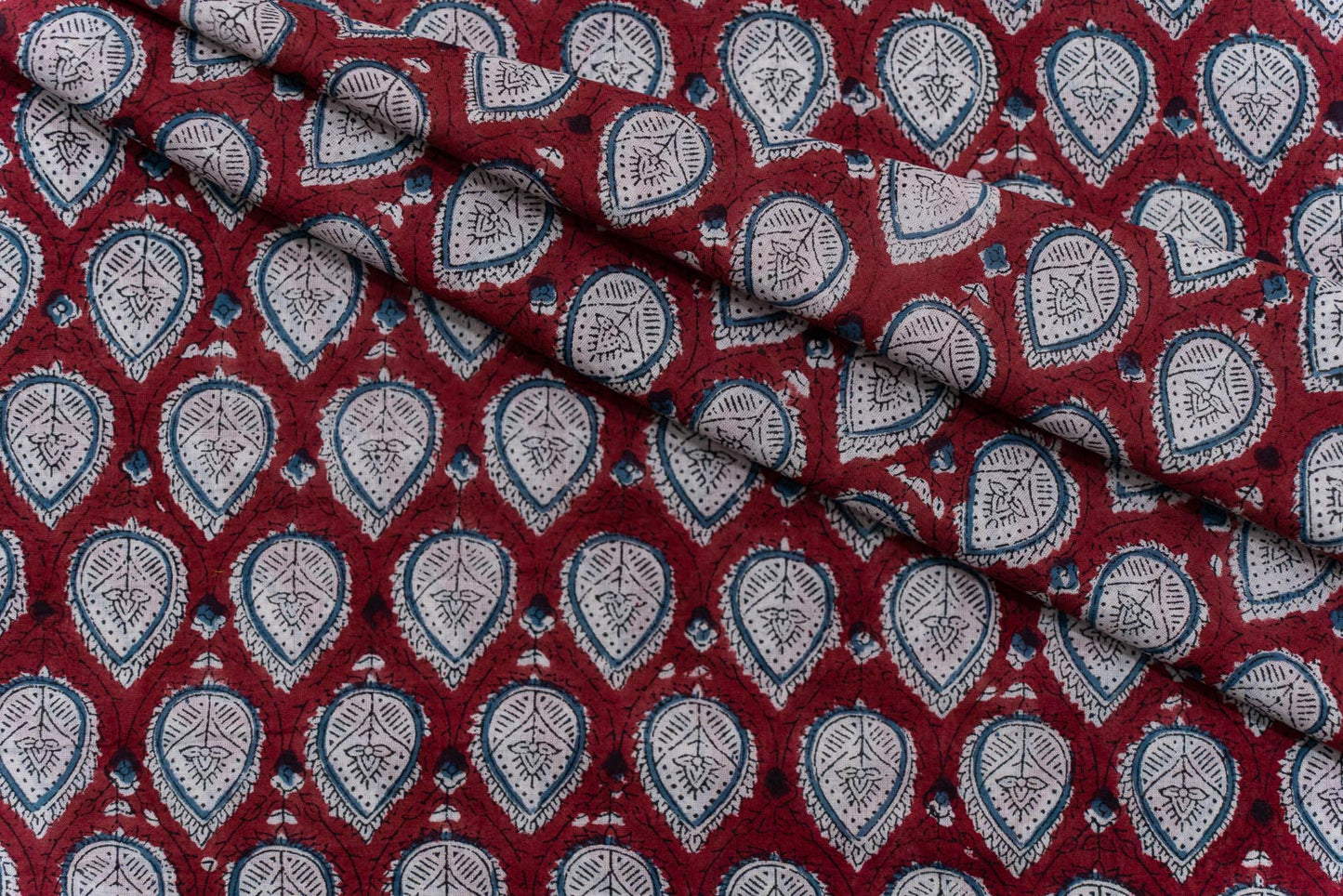 CHERRY RED HAND BLOCK PRINTED COTTON FABRIC-HF5097