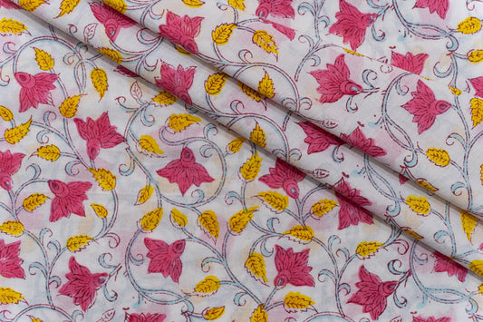 LILIAC ROSE HAND BLOCK PRINTED COTTON FABRIC-HF5101