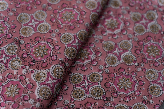 BUBBLEGUM PINK HAND BLOCK PRINTED COTTON FABRIC-HF5089