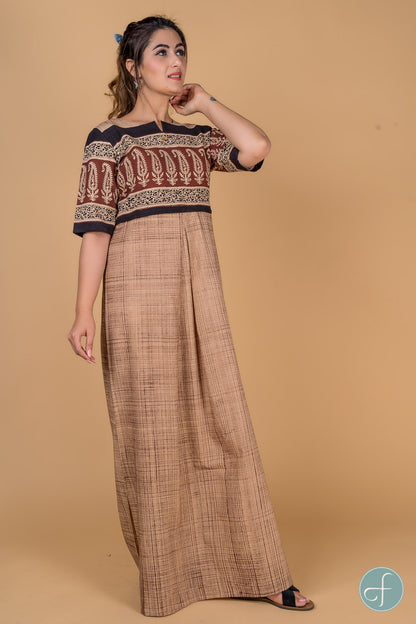 BROWN BRUSH BLOCK PRINT NIGHT GOWN-NG26