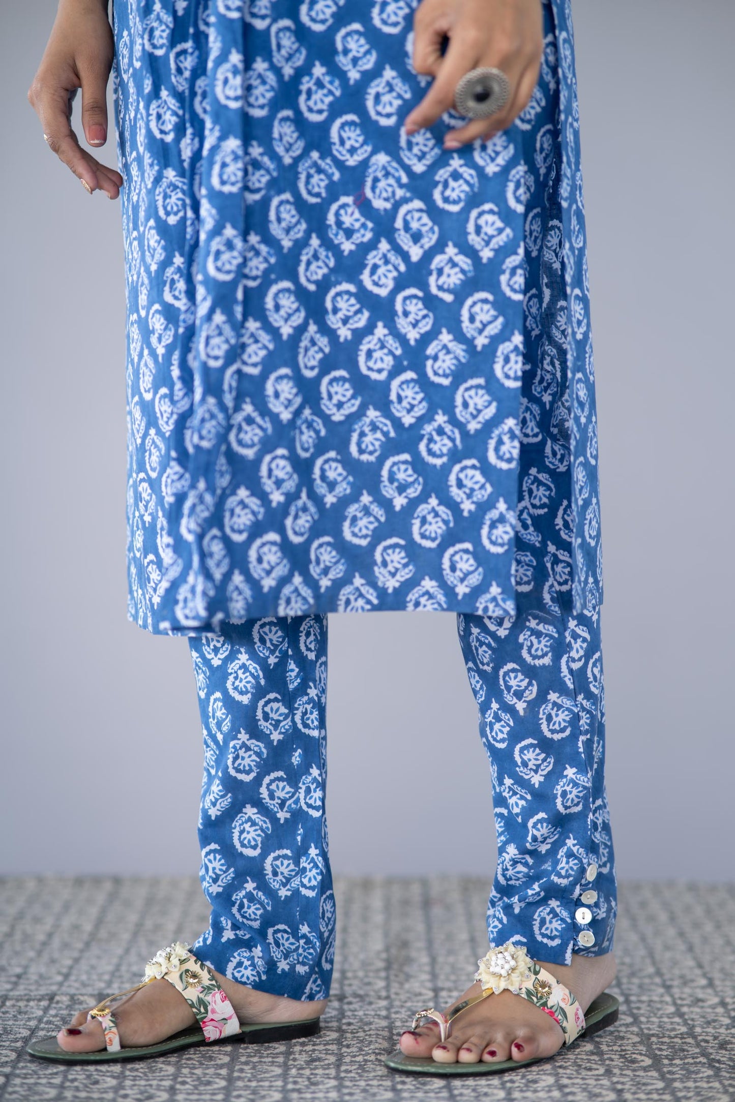 BLUE BLOCK PRINTED KURTA PANT SET-NVKS714