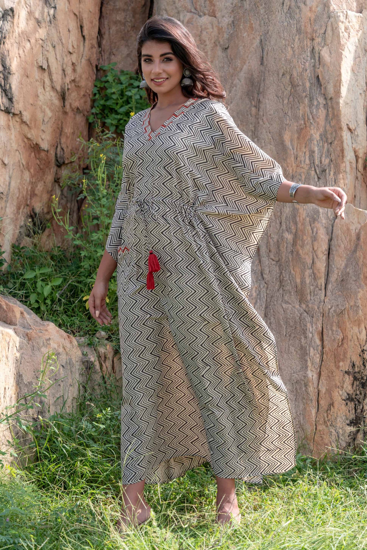 BAGRU HAND BLOCK PRINTED COTTON KAFTAN-NVK248