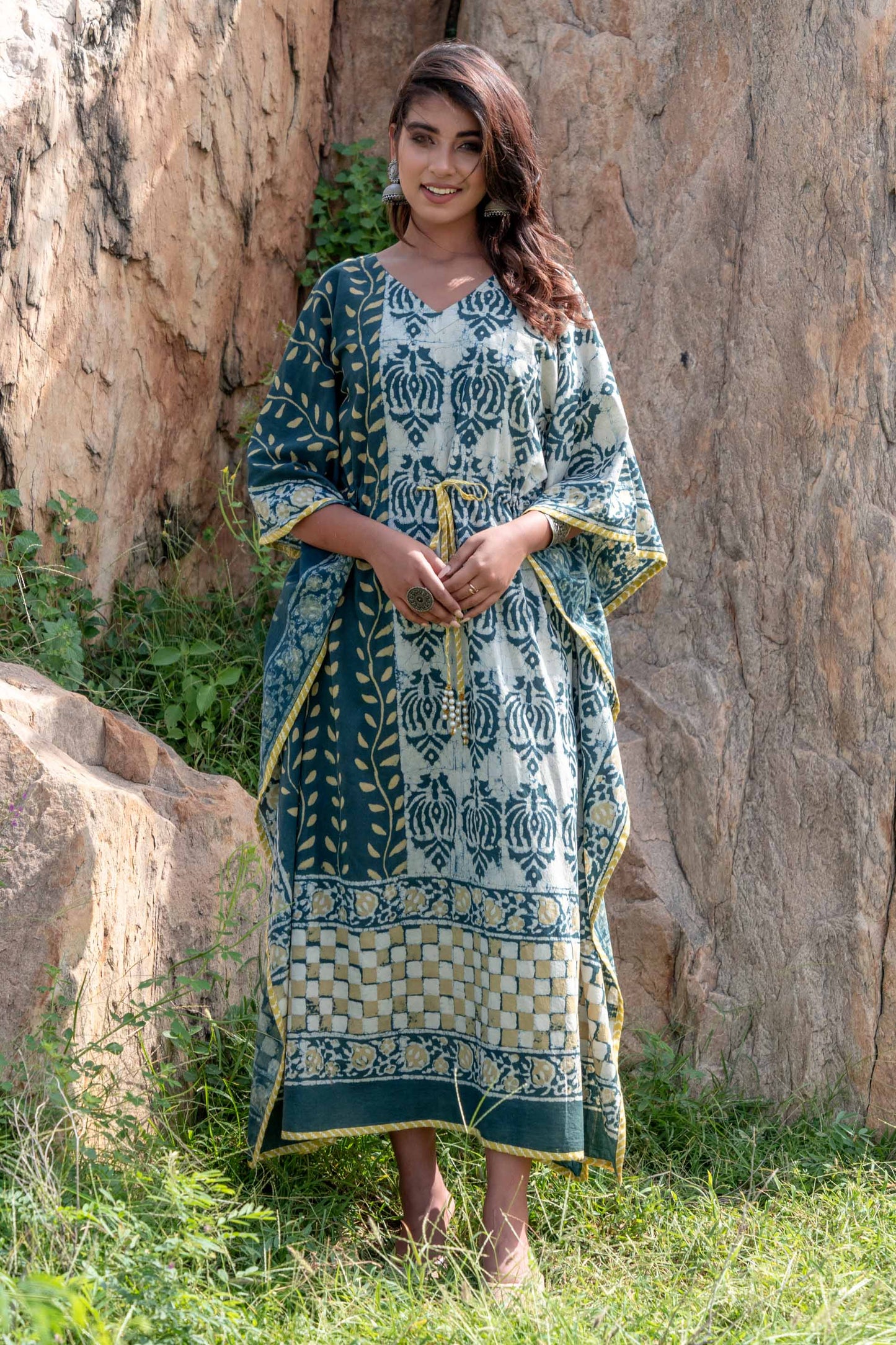 NATURAL DYE DESIGNER COTTON KAFTAN-NVK250