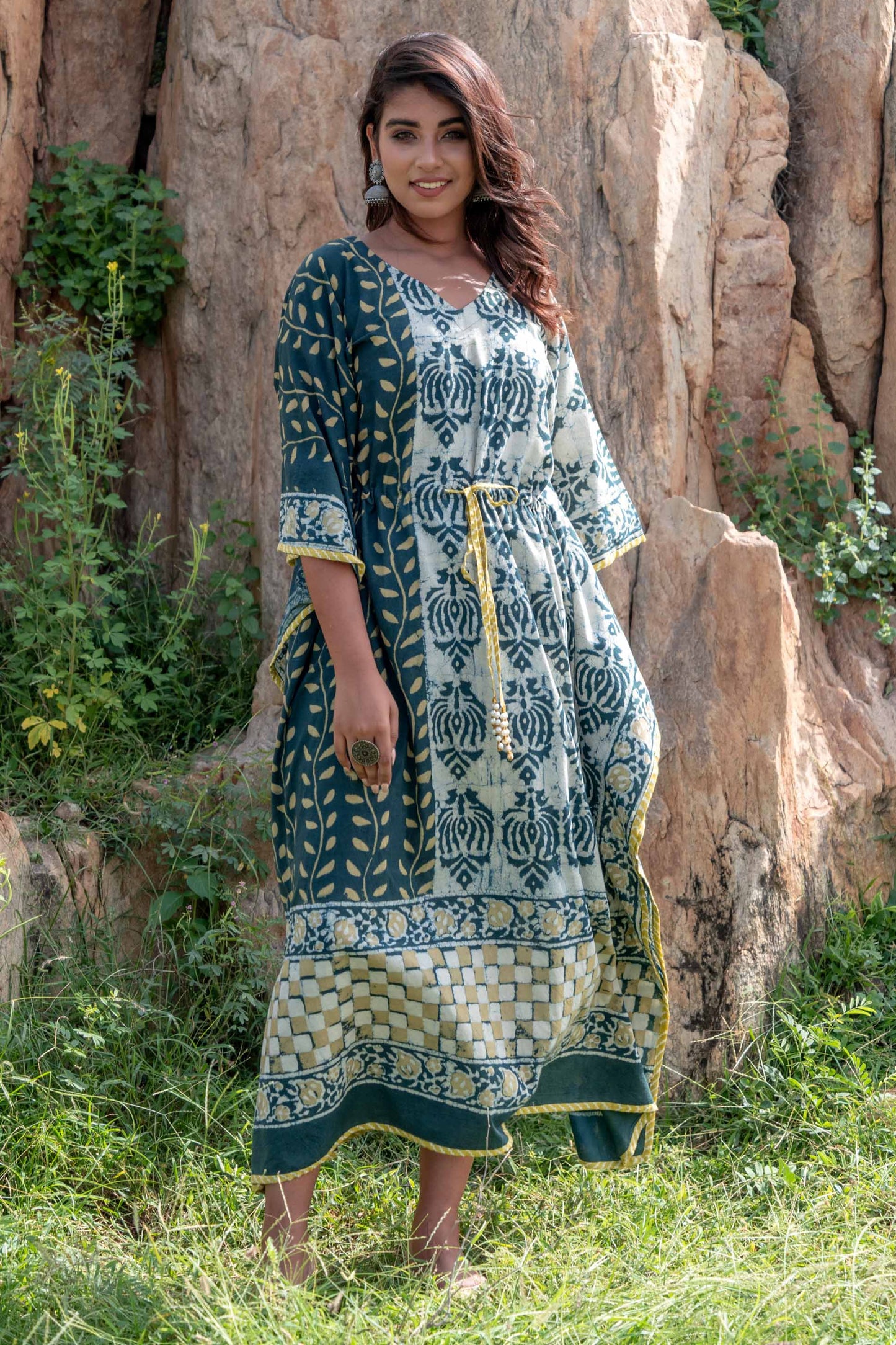 NATURAL DYE DESIGNER COTTON KAFTAN-NVK250