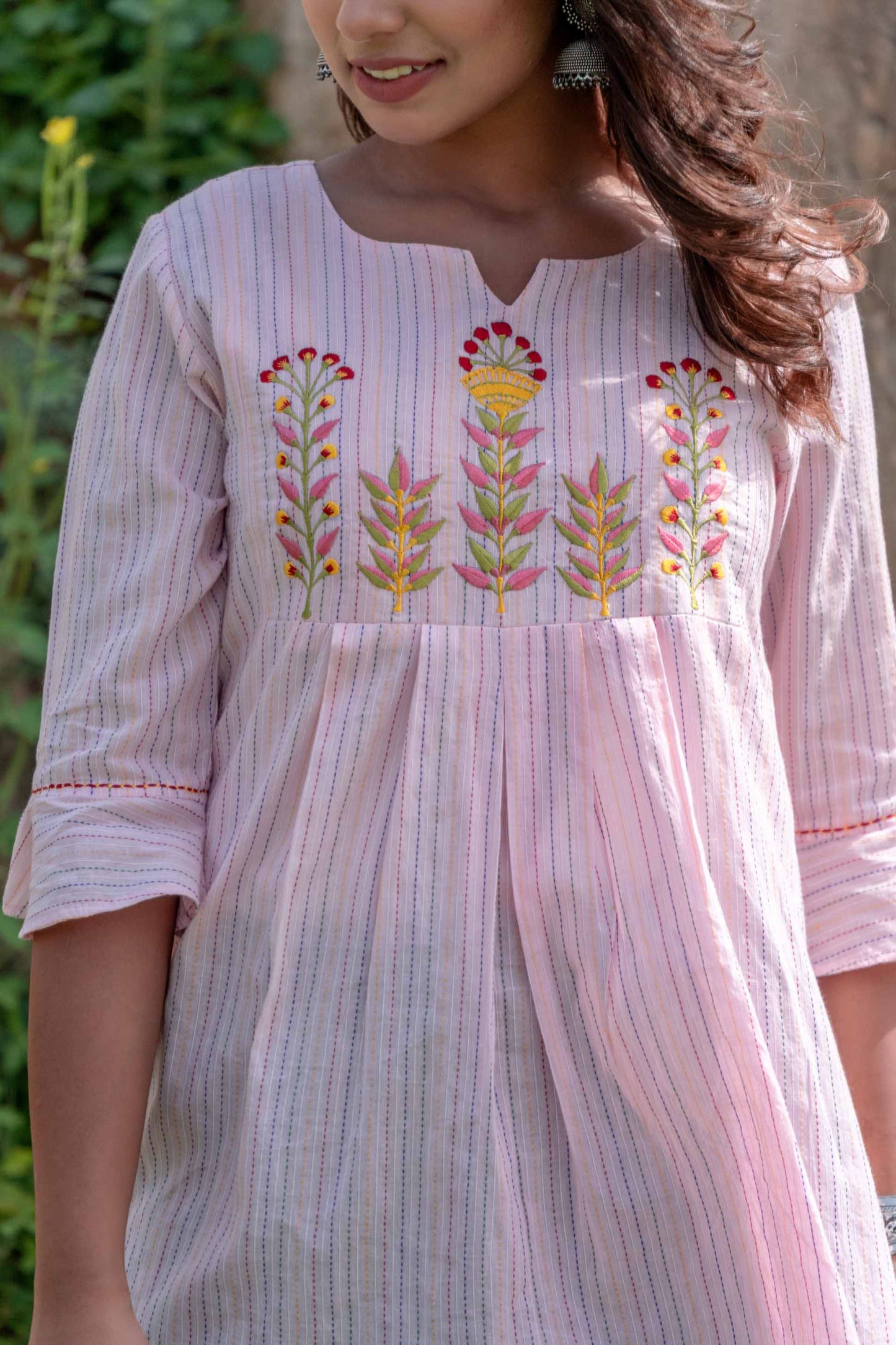 PINK EMBROIDERED COTTON KANTHA TOP-NVT28