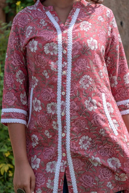 PINK FLORAL BLOCK PRINT LACE TOP-NVT30