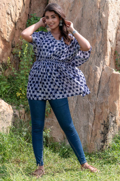 NAVY BLUE BATIK KAFTAN TOP-NFT102