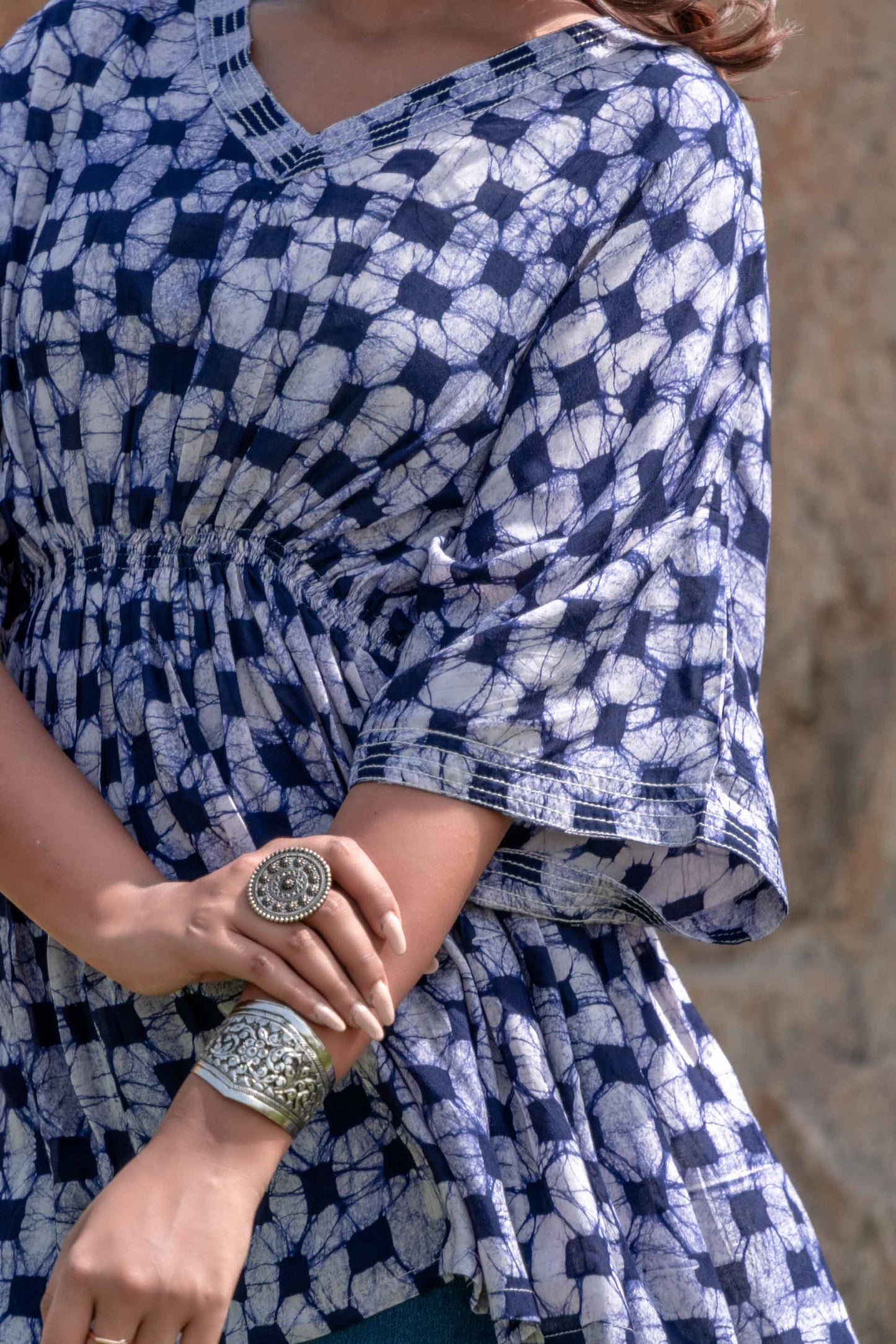 NAVY BLUE BATIK KAFTAN TOP-NFT102