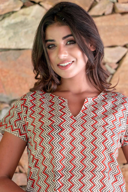 BAGRU RED CHEVRON BLOCK PRINTED NIGHT SUIT-NS141
