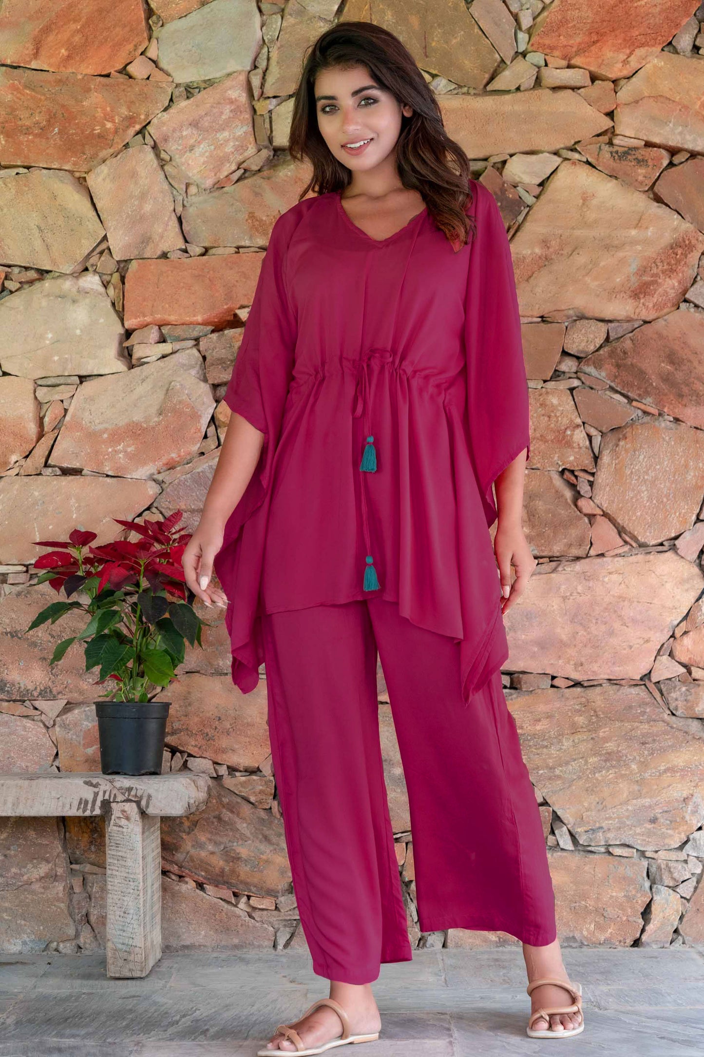 PERSIAN PINK COTTON KAFTAN NIGHT SUIT-NS148