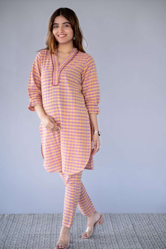 CHECKS HANDLOOM KHARI COTTON CO-ORD SET-NVCD28