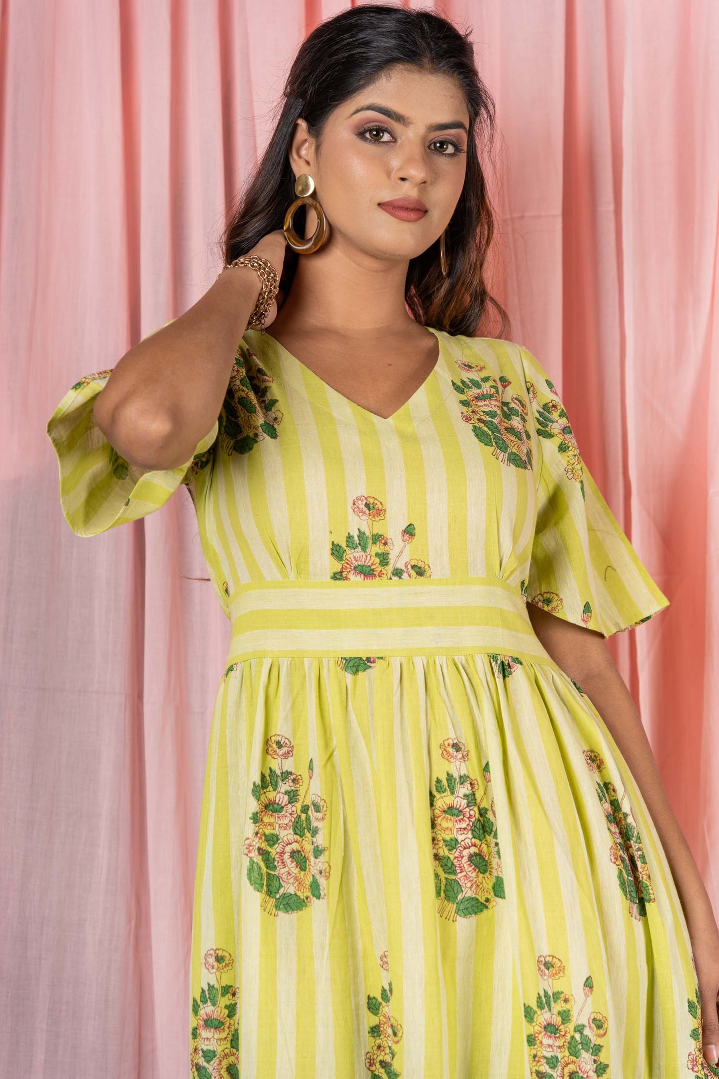 GREEN KHARI COTTON TIERED DRESS-NFD13