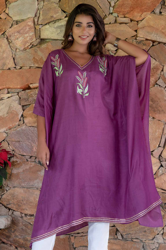 QUARTZ PURPLE EMBROIDERED MUSLIN SILK KAFTAN ONLY-NVK244