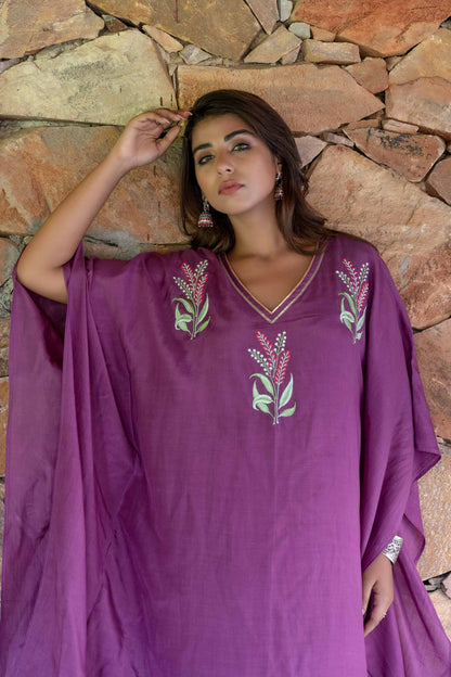 QUARTZ PURPLE EMBROIDERED MUSLIN SILK KAFTAN ONLY-NVK244
