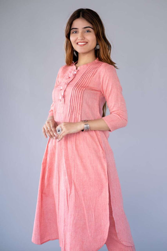 PEACH EMBROIDERED KHARI COTTON KURTA -NVKS748