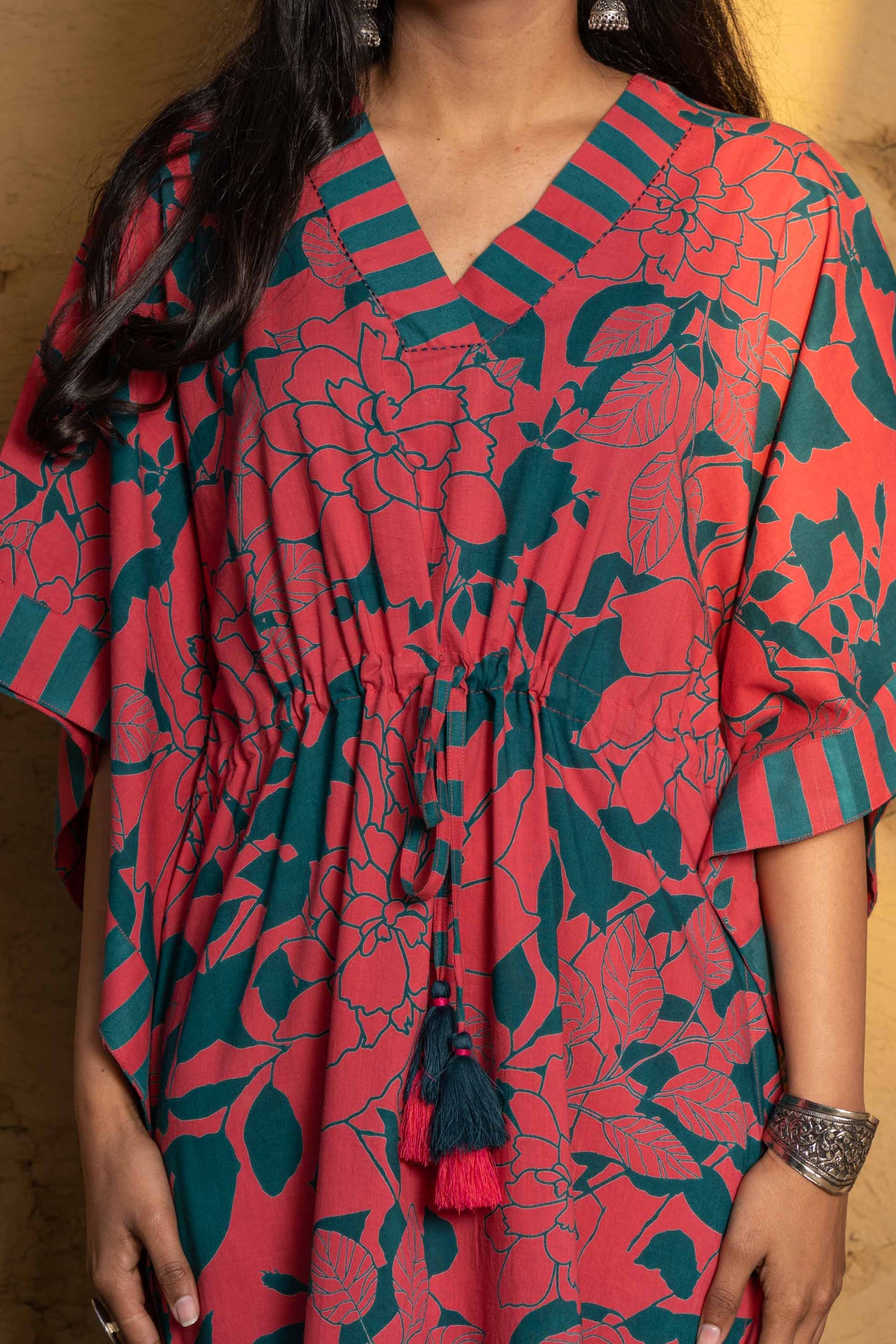 GREEN PINK FLORAL PRINTED KAFTAN-NVK403