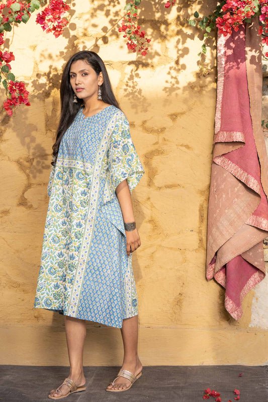 GREEN BLUE BLOCK PRINTED KAFTAN-NVK400