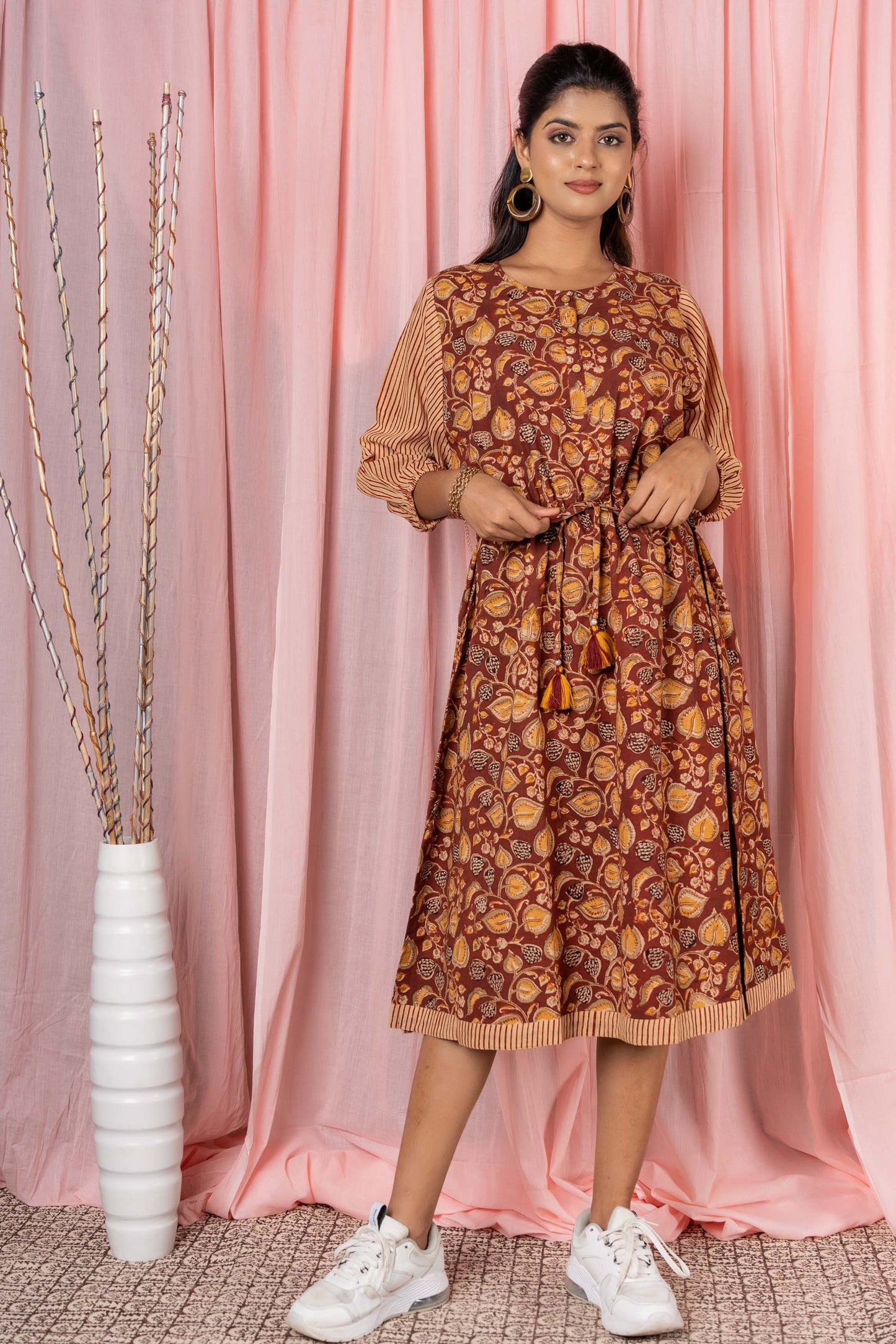 KALAMKARI BLOCK PRINTED COTTON DRESS-NFD18