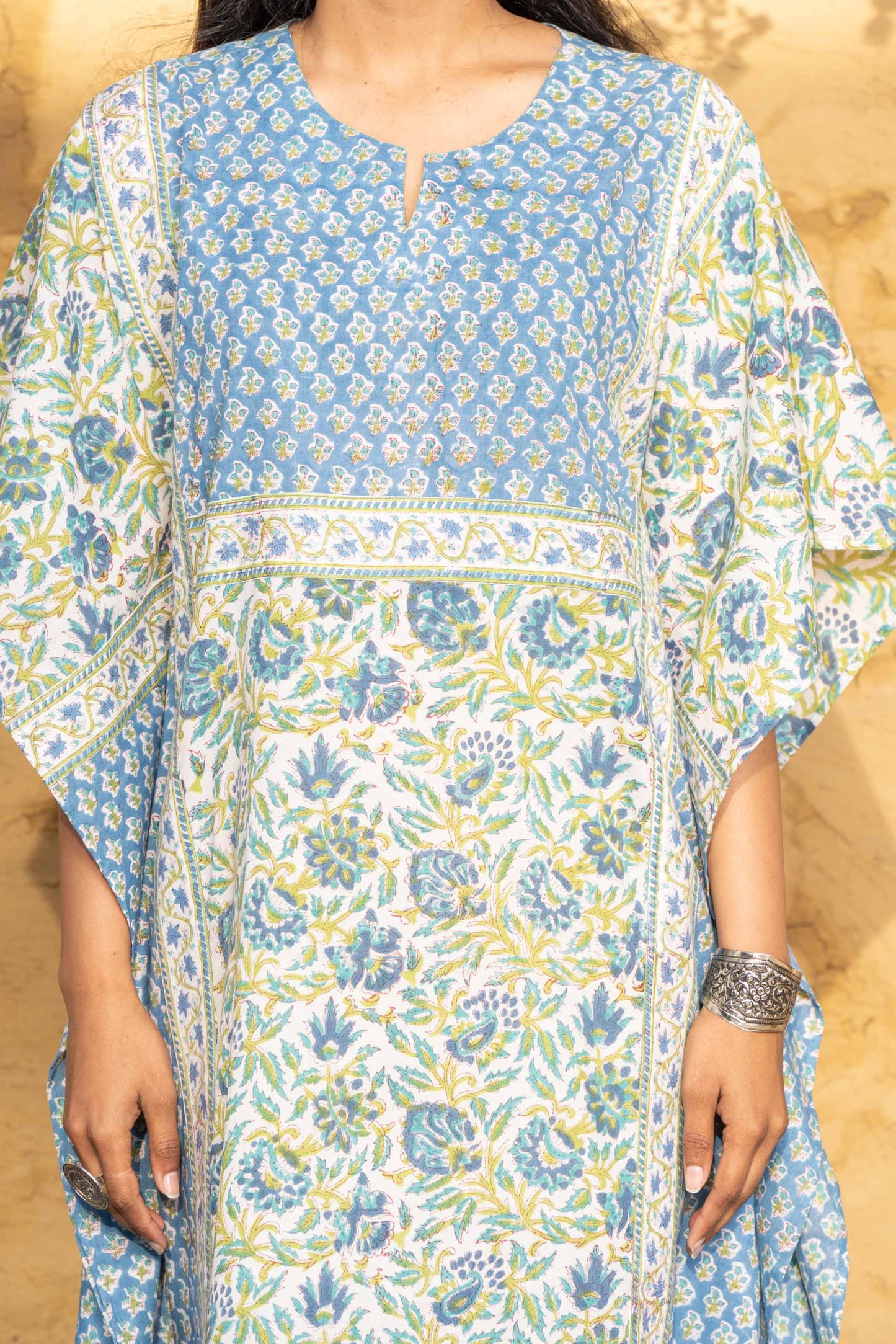 GREEN BLUE BLOCK PRINTED KAFTAN-NVK400