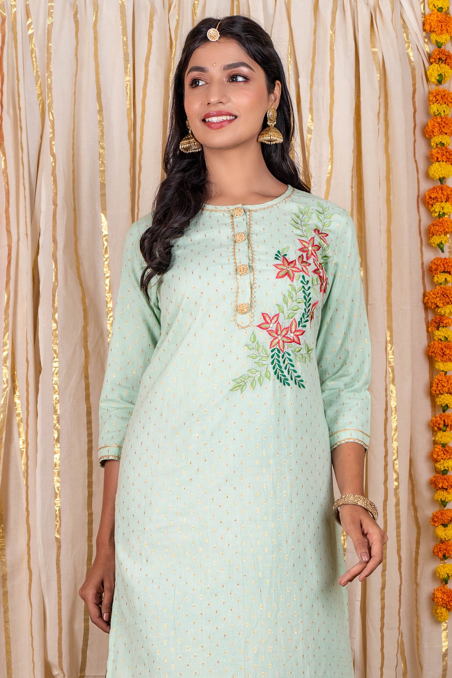 Pistachio Green Embroidered Kurta -KS277