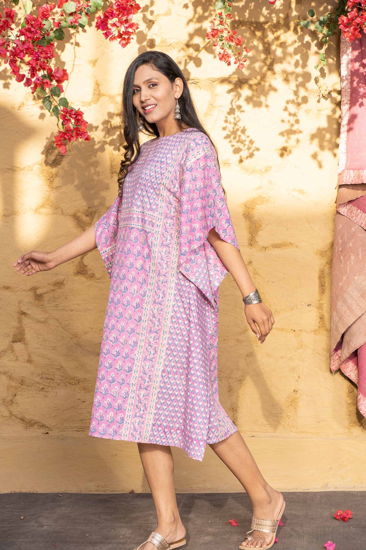 VIOLET BLOCK PRINTED COTTON KAFTAN-NVK398